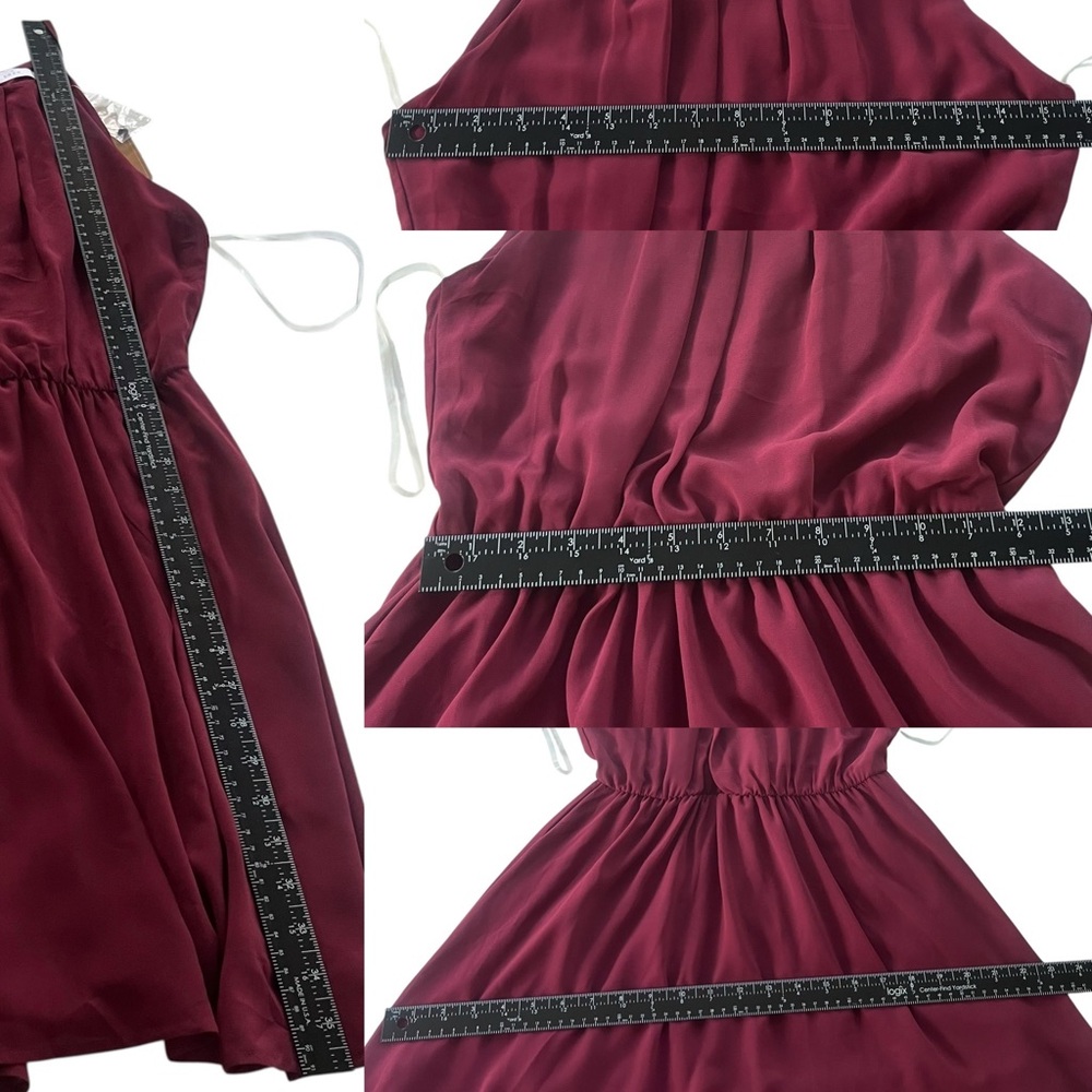 Lush Francescas Women M Wine Maroon Chiffon Sleeveless Halter Blouson Mini Dress - Picture 4 of 16